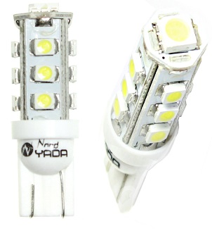 Лампа светодиод Т10 (12-5 габариты б/цок.) W5W 12V белая 13SMD "YADA"