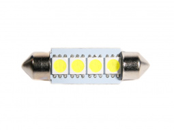 Лампа светодиод Т11 (12-5-2-х цок.салон.,ном.знака) C5W 12V 4 SMD диода c цоколем 39мм 1-контактная