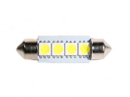 Лампа светодиод Т11 (12-5-2-х цок.салон.,ном.знака) C5W 12V 4 SMD диода c цоколем 39мм 1-контактная