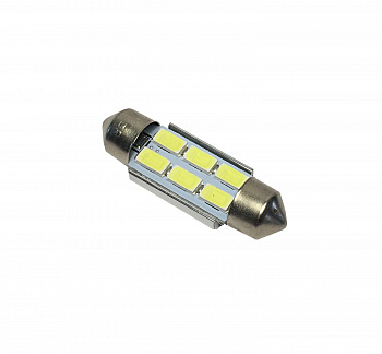 Лампа светодиод Т11 (12-5-2-х цок.салон.,ном.знака) C5W 12V белая (6LED диода) 36мм CANBUS с радиатором "YADA"