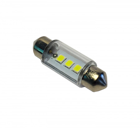 Лампа светодиод Т11 (12-5-2-х цок.салон.,ном.знака) C5W 12V белая (3SMD size 3528) 36мм "YADA"