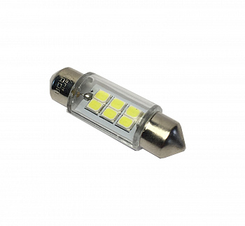 Лампа светодиод Т11 (12-5-2-х цок.салон.,ном.знака) C5W 12V белая (6LED диода) 36мм "YADA"
