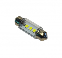 Лампа светодиод Т11 (12-5-2-х цок.салон.,ном.знака) C5W 12V белая (3LED диода) 36мм "YADA"