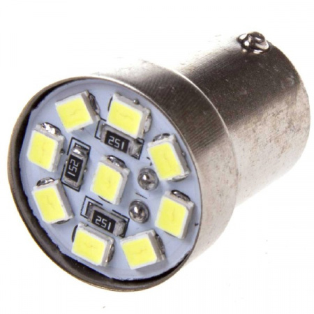 Лампа светодиод S25 (24-21) P21W 24V 9 SMD диода BA15s 1-конт Белая  SKYWAY Противотуманные, стопы,