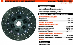Диск сцепления Г-69,Победа,УАЗ дв.ЗМЗ-402 "Триал" (б/асб.)