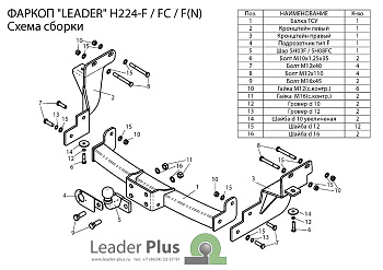 Фаркоп (ТСУ) Kia Sorento (12-18), Hyundai SantaFe (12-18) со съем. шаром MAX масса буксир. прицепа 1,2т "Лидер-Плюс"